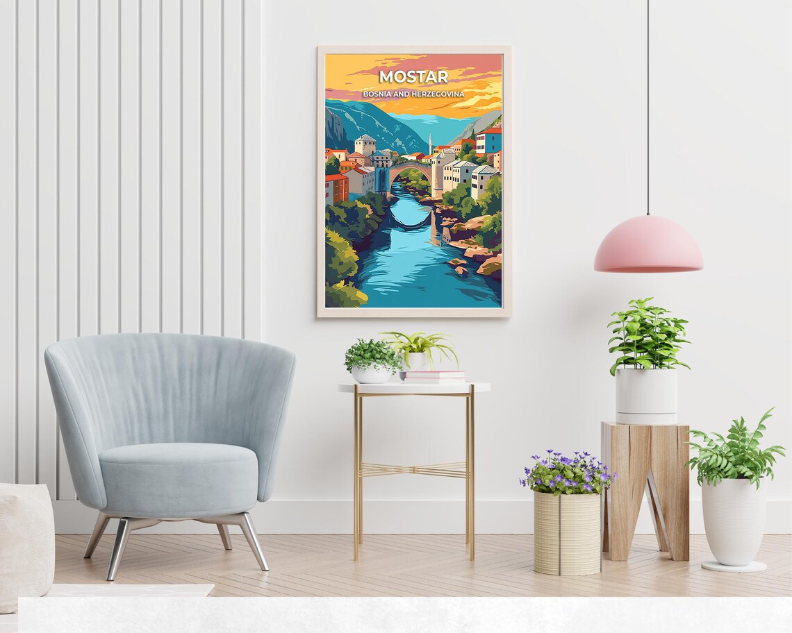 Mostar Bosnia And Herzegovina Old Bridge Spanning The River Poster - Image 2