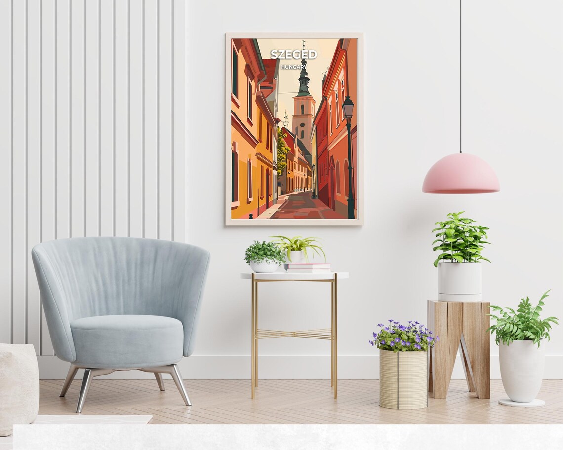 Szeged Hungary Old Town Street Church Tower Vintage Travel Poster - Image 2