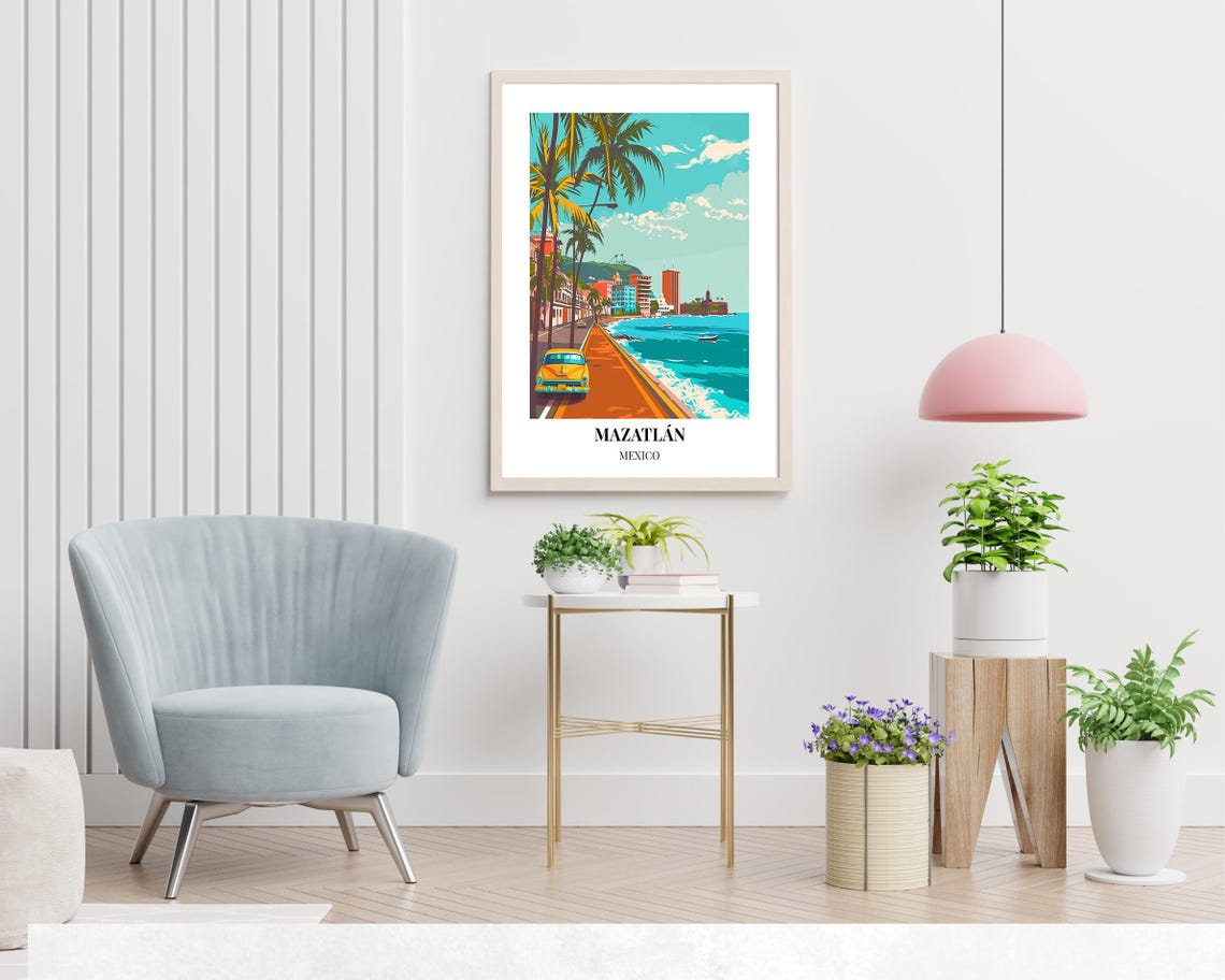 Mazatlan Mexico Malecon Classic Car Oceanfront Travel Poster - Image 2
