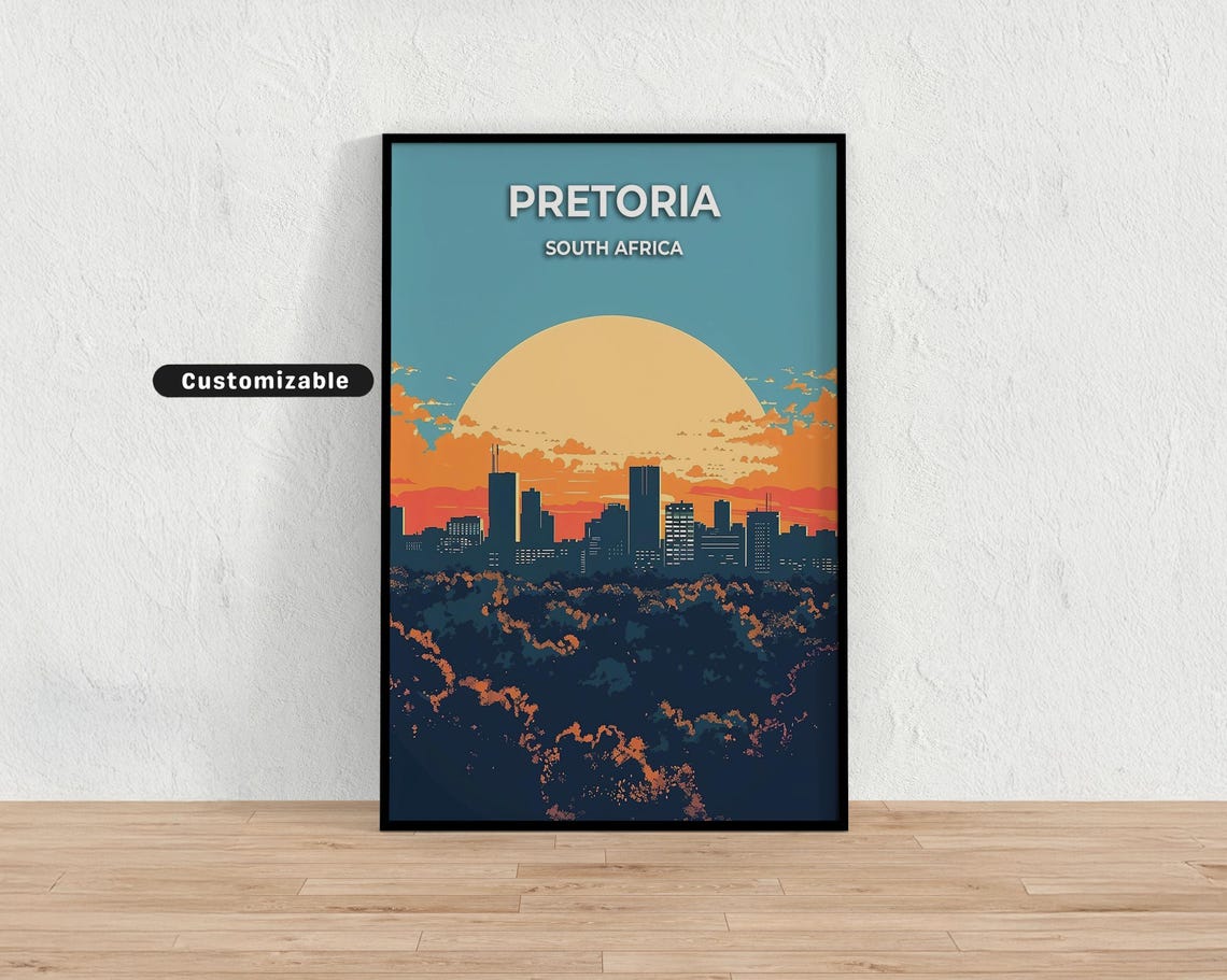 Pretoria South Africa Giant Sunset Skyline Silhouette Travel Poster
