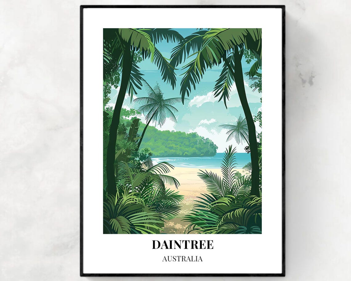Daintree Australia Tropical Beach Palms Coral Sea Coastal Poster