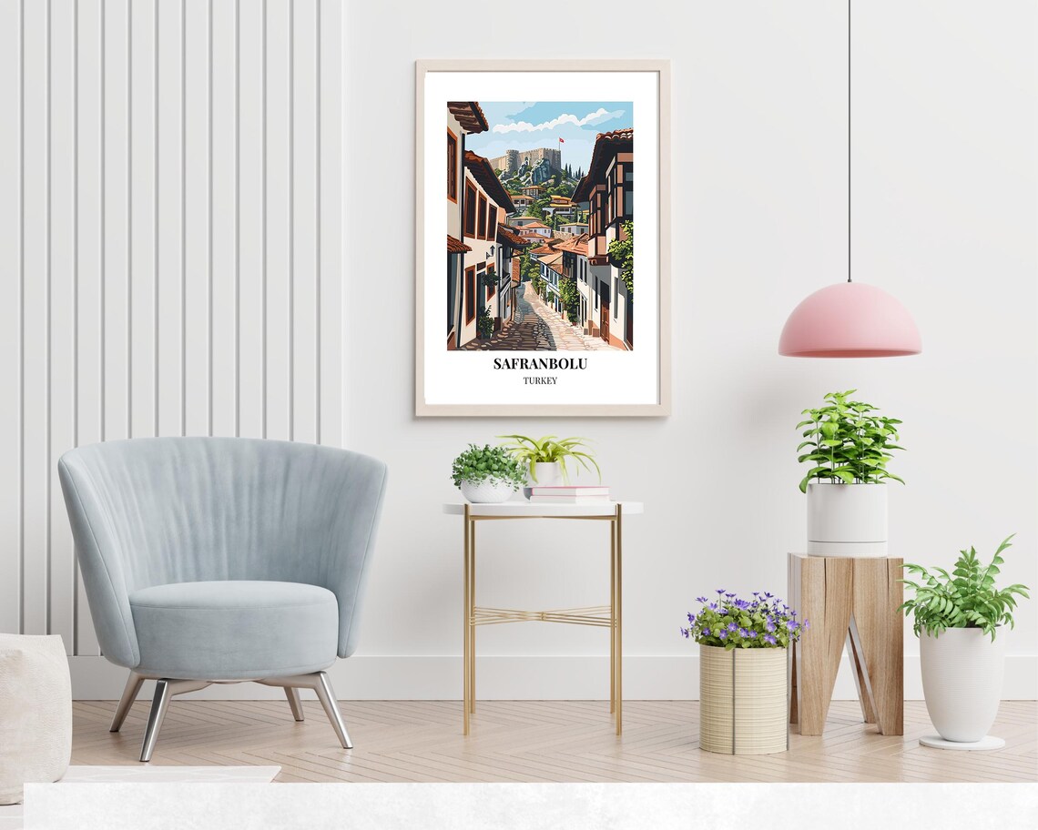 Safranbolu Turkey Ottoman Street Climbing to Castle Travel Poster Art - Image 2