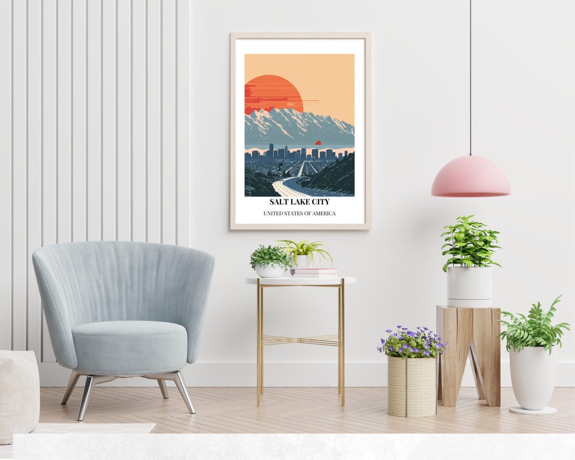 Salt Lake City Utah Mountain Sunset Skyline Road Bottom Title Poster - Image 2