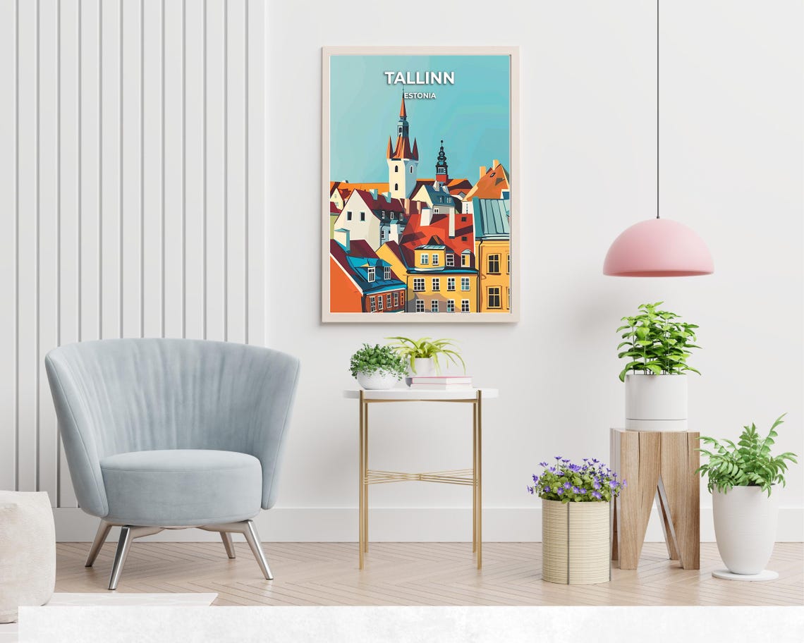Tallinn Estonia Old Town Colorful Rooftops and Church Spire Poster - Image 2