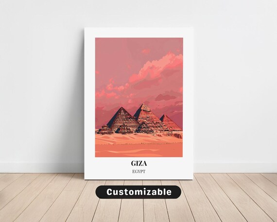 Giza Egypt Pyramids Pink Desert Sky Vintage Style Travel Art Poster