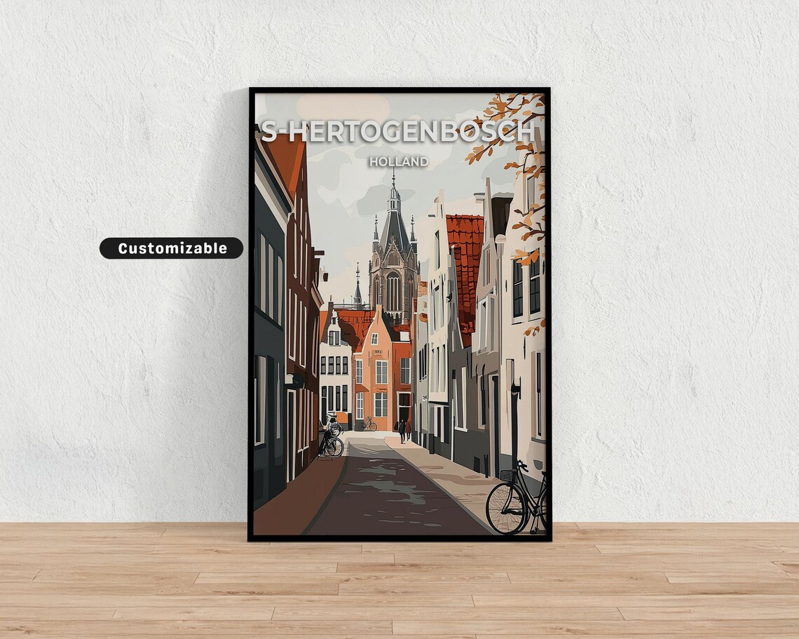 S Hertogenbosch Holland Cathedral Street Vintage Travel Poster