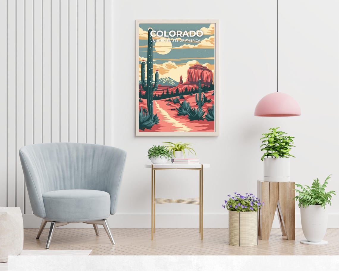 Colorado Desert Cactus Moonrise Red Rocks Top Title Travel Poster - Image 2