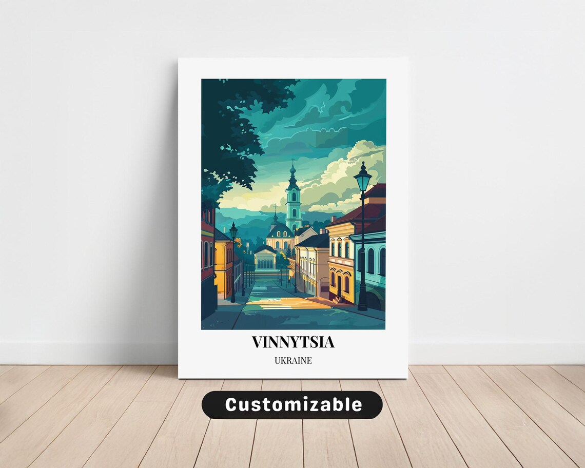 Vinnytsia Ukraine Old Town Street Retro Travel Illustration Poster