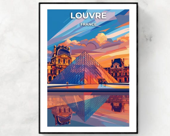 Louvre Travel Print Louvre France Travel Gift City Poster Wedding Gift Birthday Present