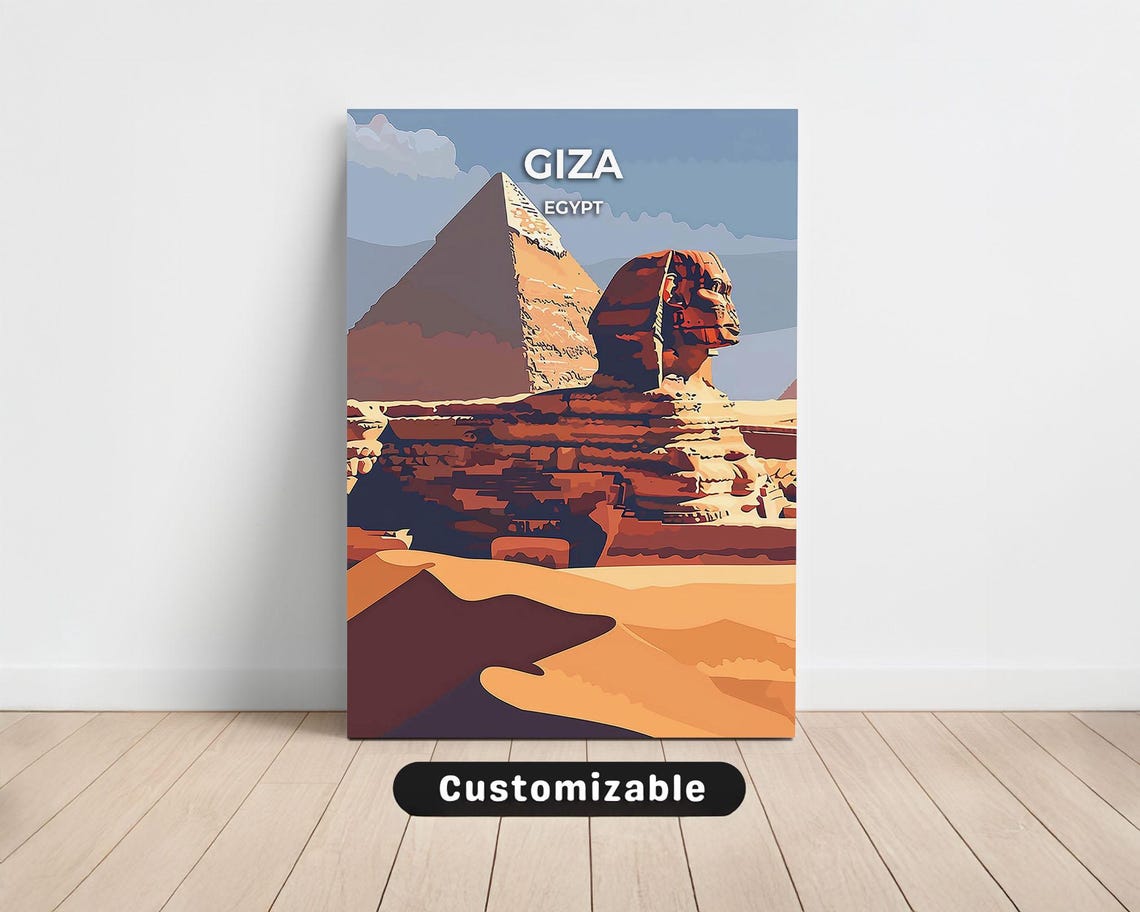 Giza Egypt Sphinx And Pyramid Desert Scene Vintage Travel Poster