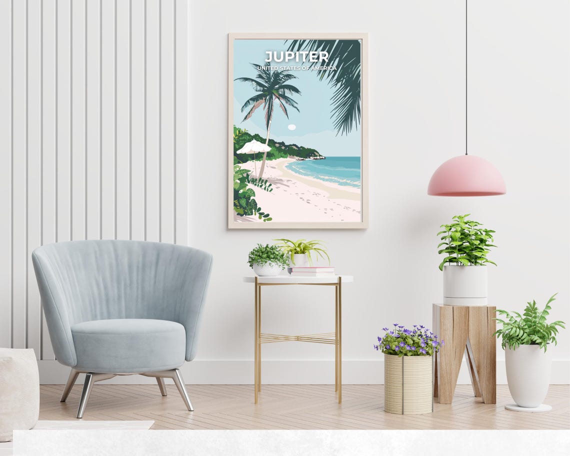 Jupiter Florida Palm Beach Coastline Tropical Beach Travel Poster - Image 2