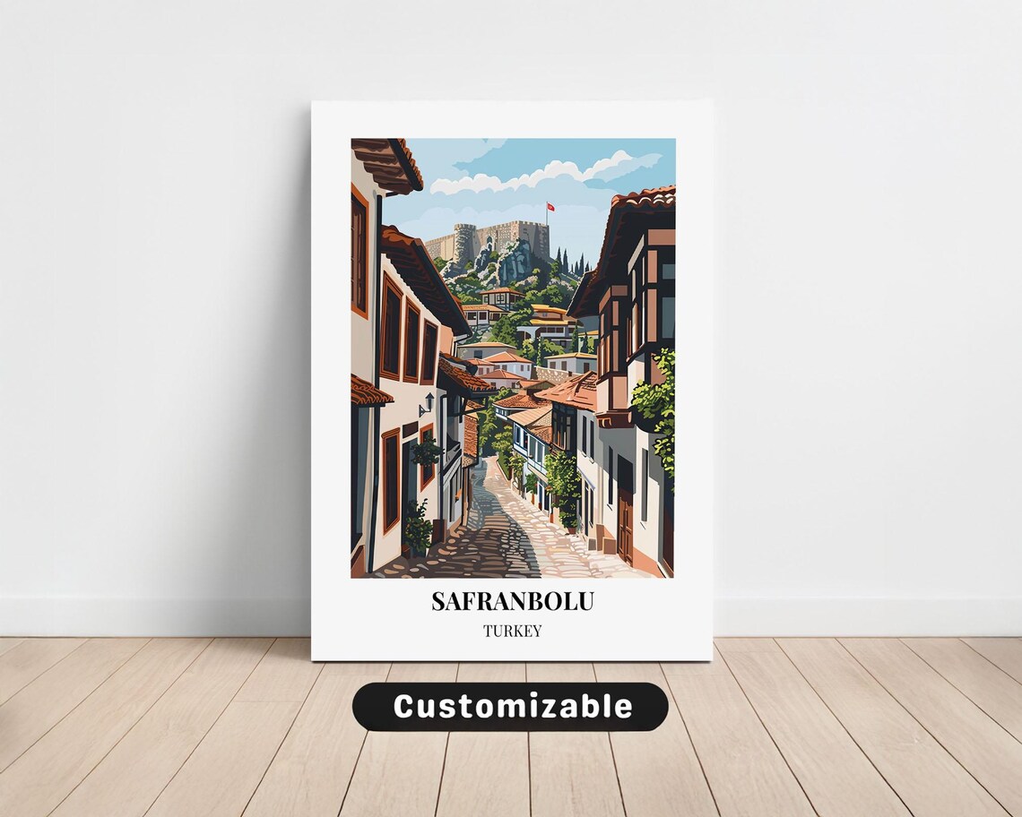 Safranbolu Turkey Old Town Street Castle Vintage Travel Poster