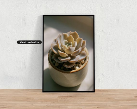 Centeraligned Succulent Plant In Soft Beige Hues Minimal Botanical Wall Art Neutral Nature Print