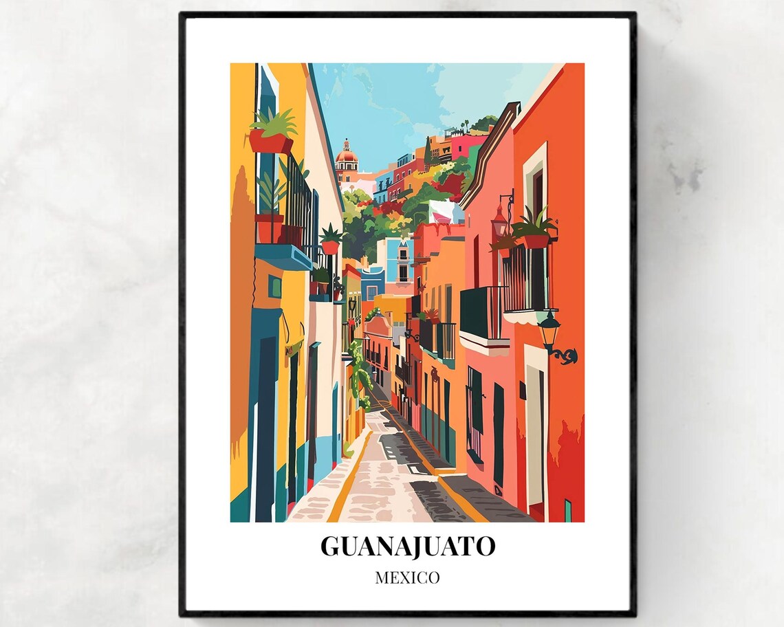 Guanajuato Mexico Flower Balcony Street Colonial View Travel Poster