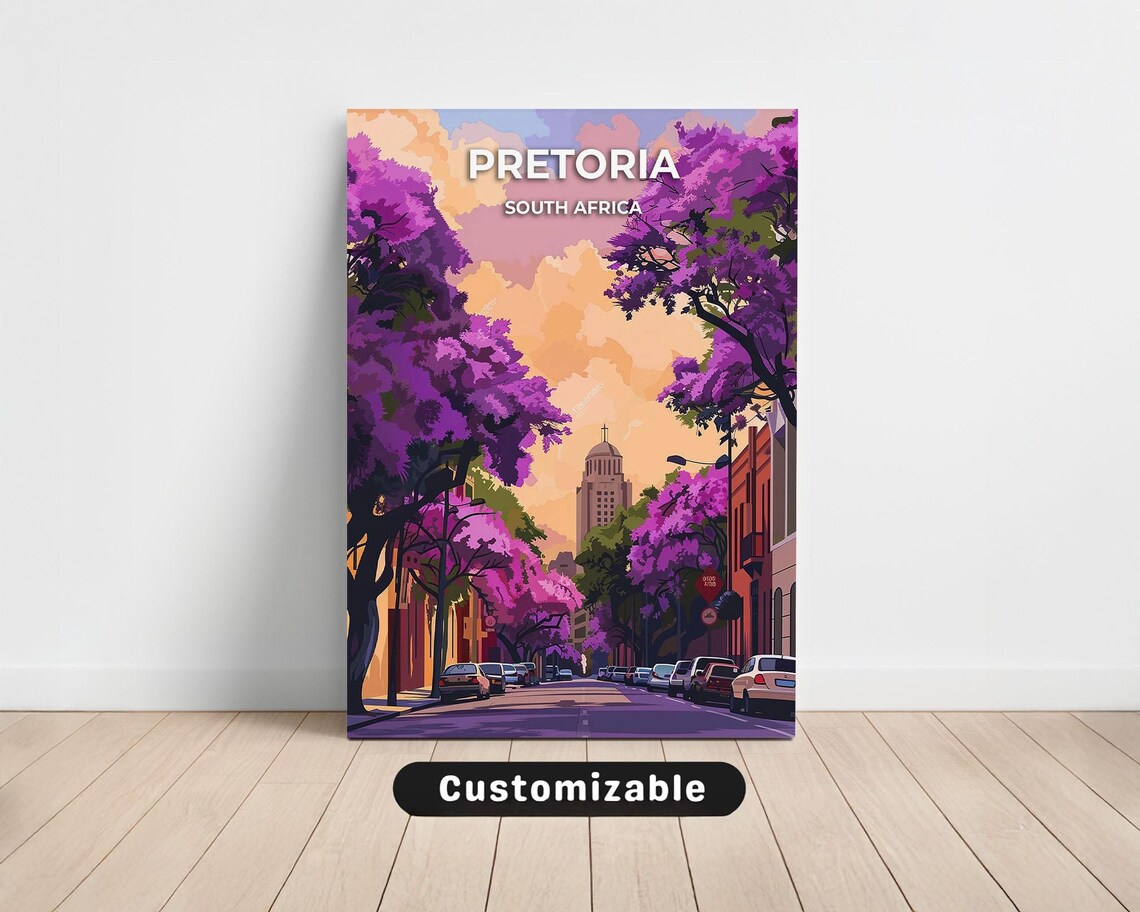 Pretoria South Africa Jacaranda Street Bloom Vintage Travel Poster