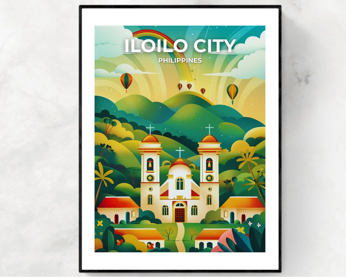 Iloilo City Philippines Rainbow Church Hills Scenic Travel Poster