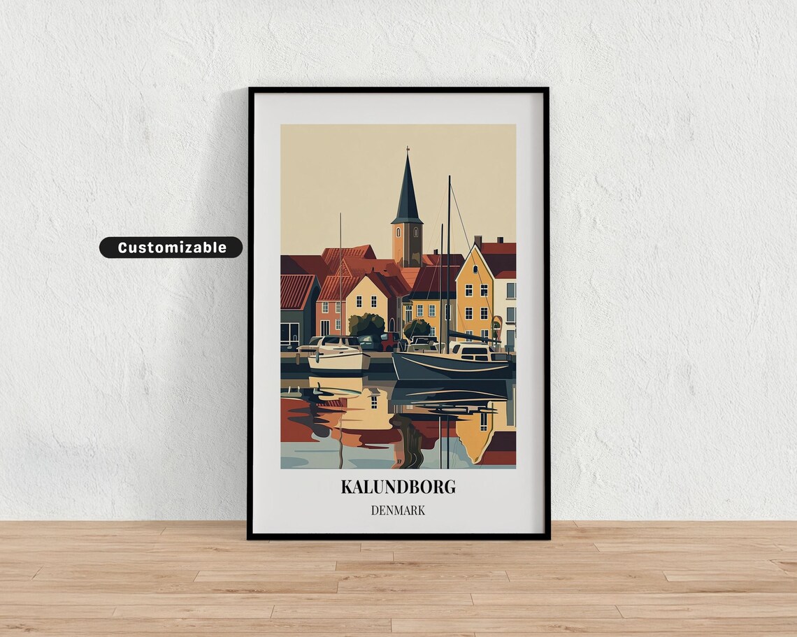 Kalundborg Denmark Harbor Scene Vintage Style Travel Art Poster