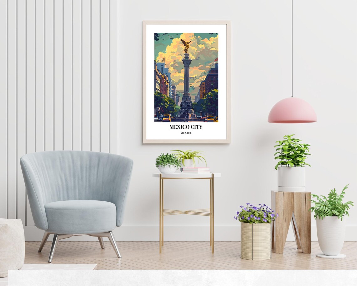 Mexico City Angel Of Independence Sunset Skyline Travel Poster - Image 2