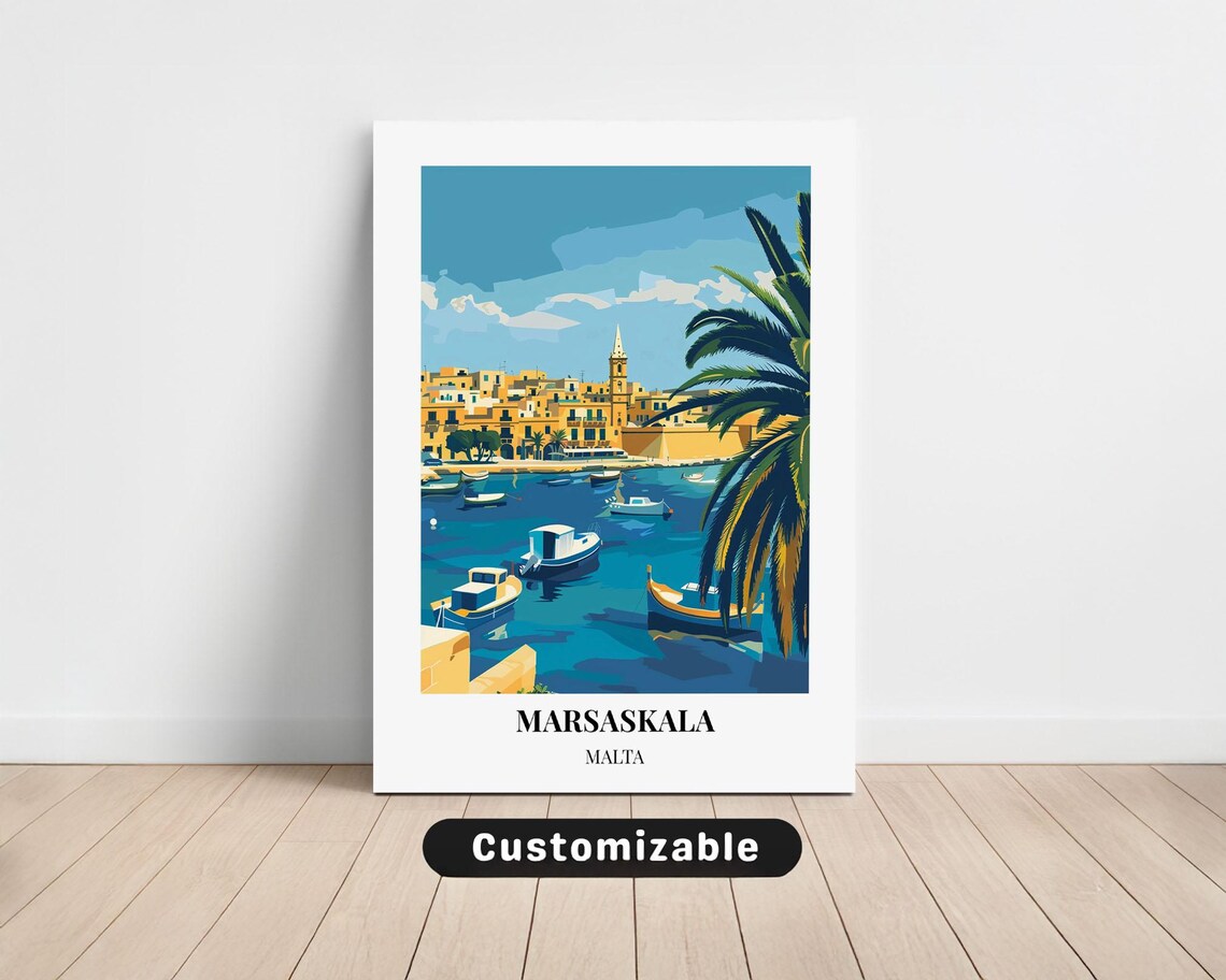 Marsaskala Malta Harbor Boats Mediterranean Travel Poster Art