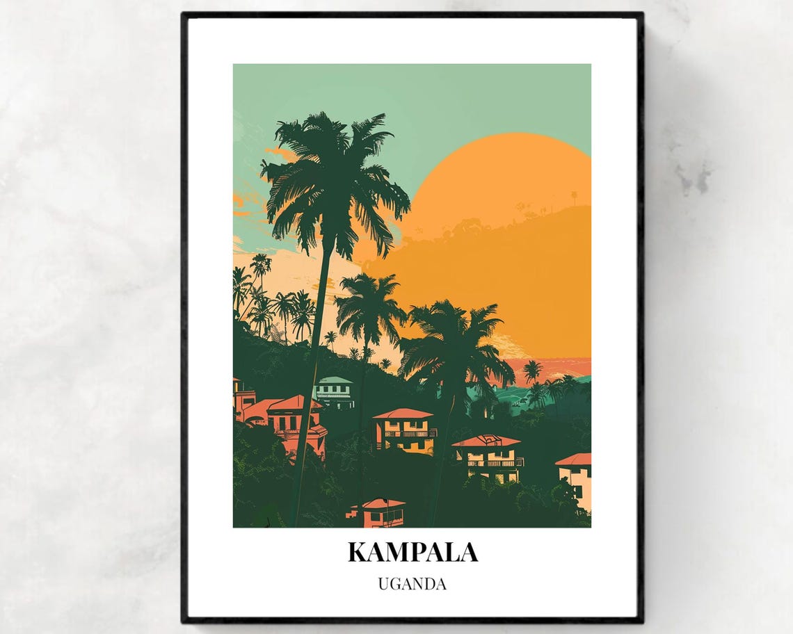 Kampala Uganda Palm Tree Sunset Minimalist Tropical Art Travel Poster
