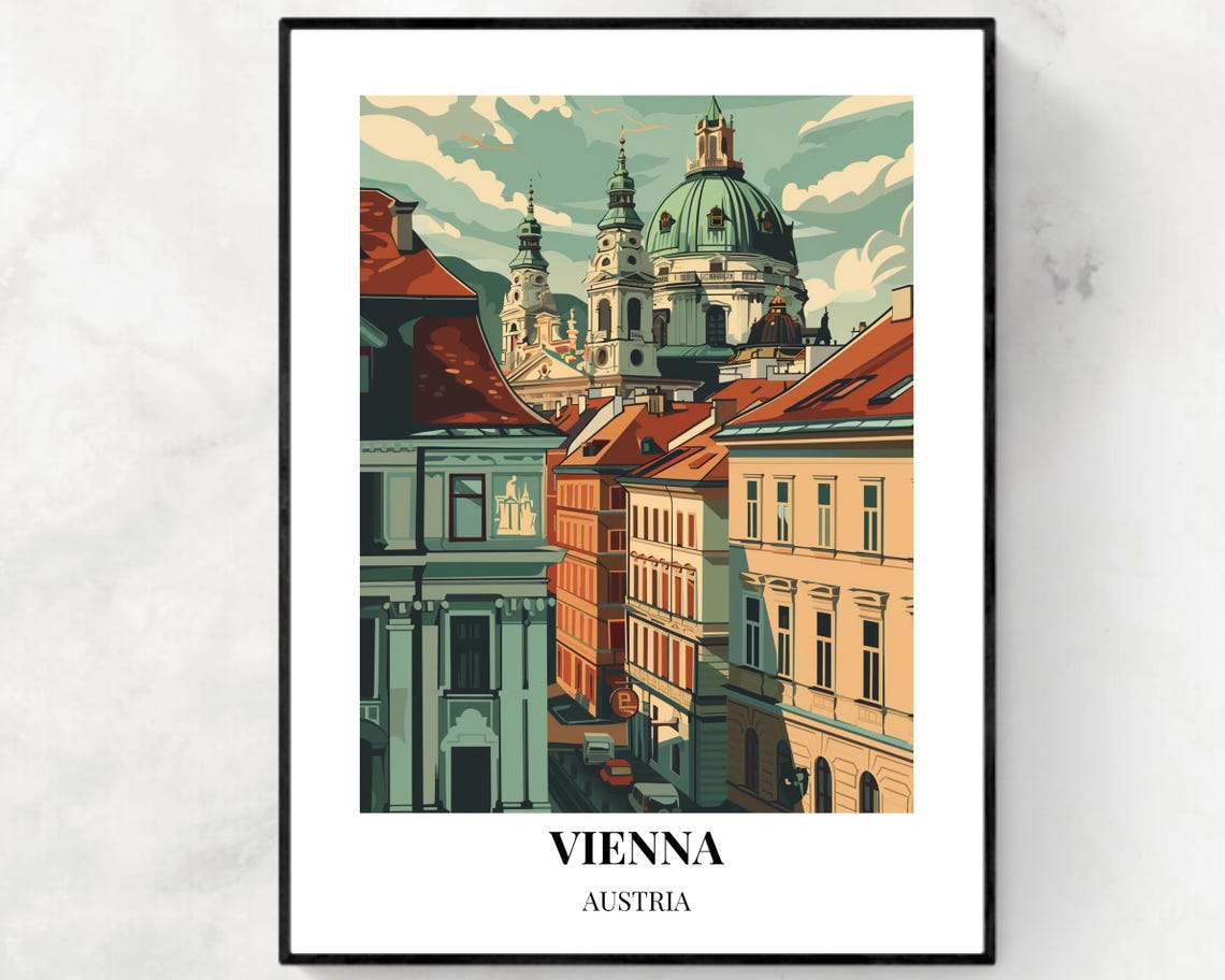 Vienna Austria Historic Rooftops Vintage Old City Travel Poster
