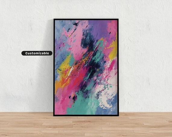 Pastel Color Splash In Abstract Expressionist Style Neutral Wall Art Print Minimalist Modern Decor