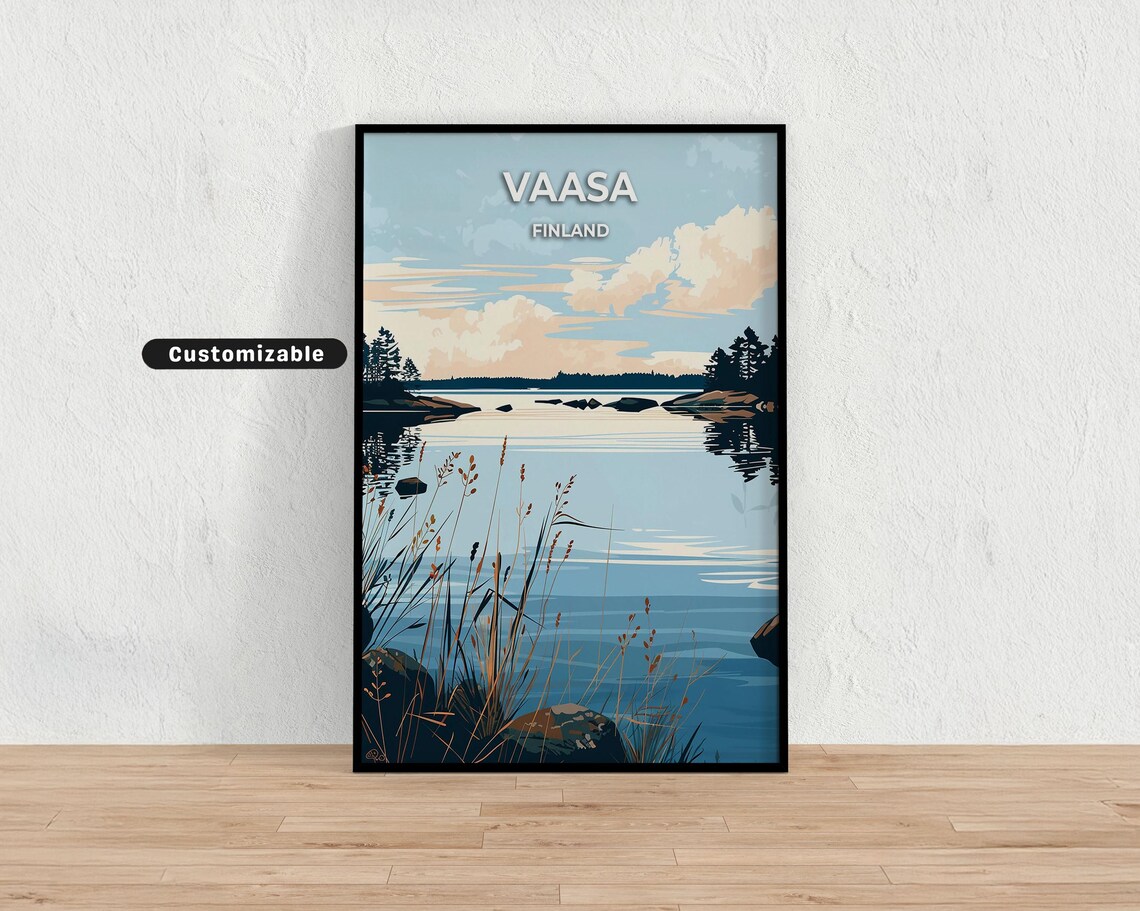 Vaasa Finland Serene Lake Sunrise With Reeds Custom Travel Poster