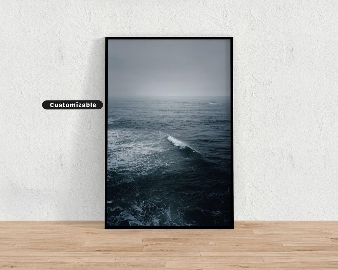 Moody Grey Ocean Waves Dark Sea Horizon Dramatic Seascape Poster