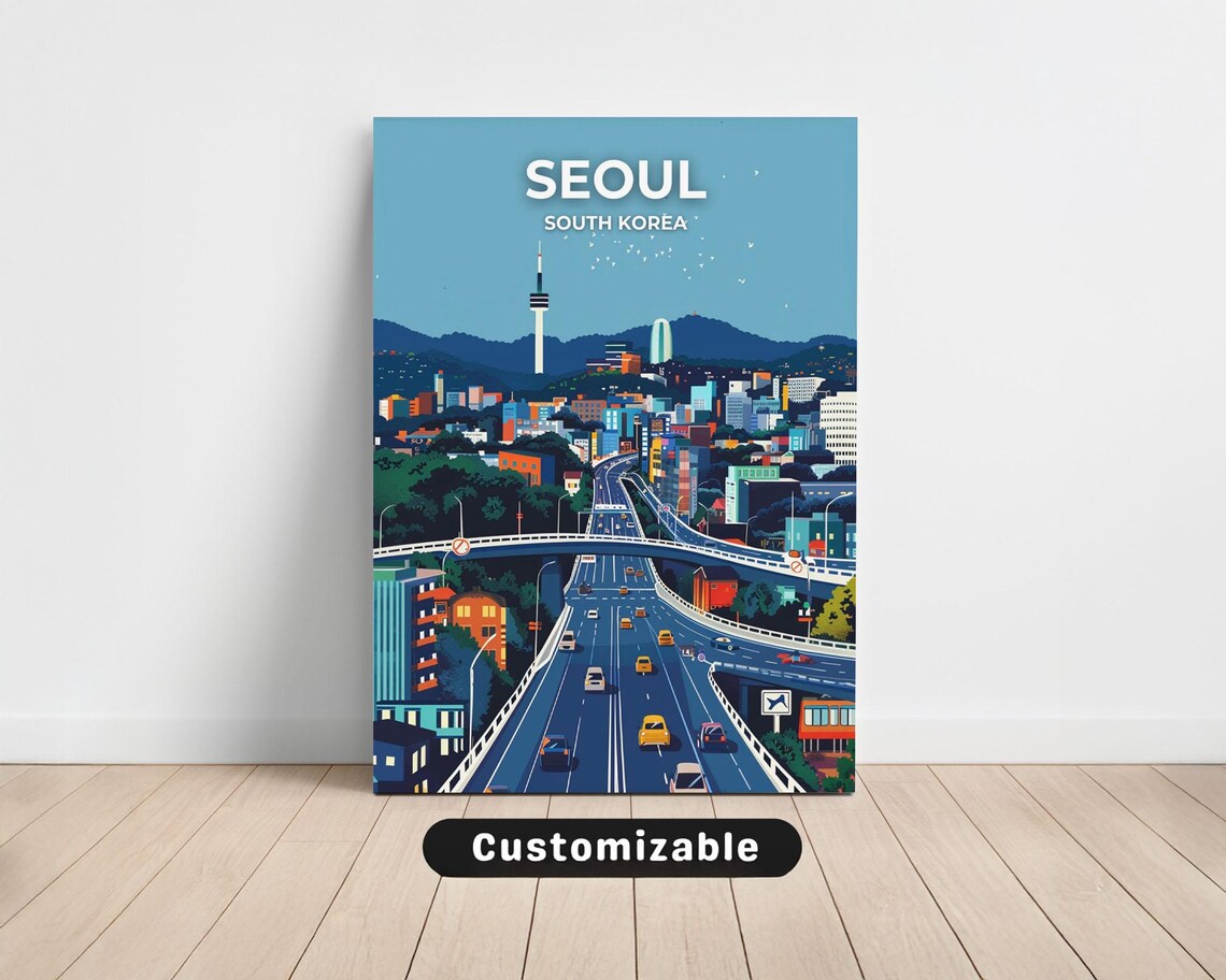 Seoul South Korea N Seoul Tower Highway Custom Travel Poster