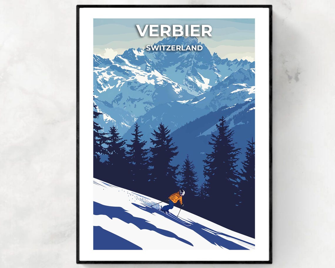 Verbier Switzerland Travel Print Wall Art Verbier Switzerland City Print Verbier Switzerland Travel Gift Verbier Switzerland Poster
