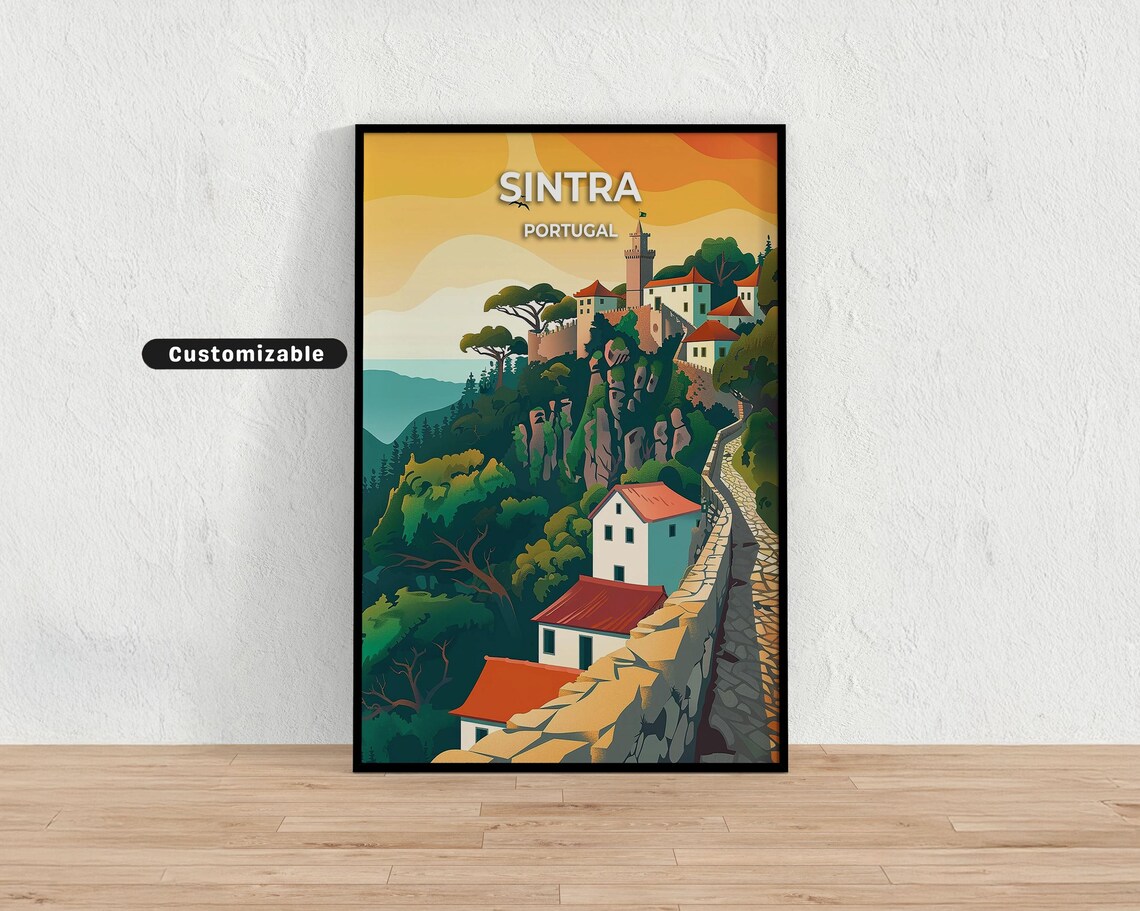 Sintra Portugal Hilltop Palaces Golden Sunset Custom Travel Poster