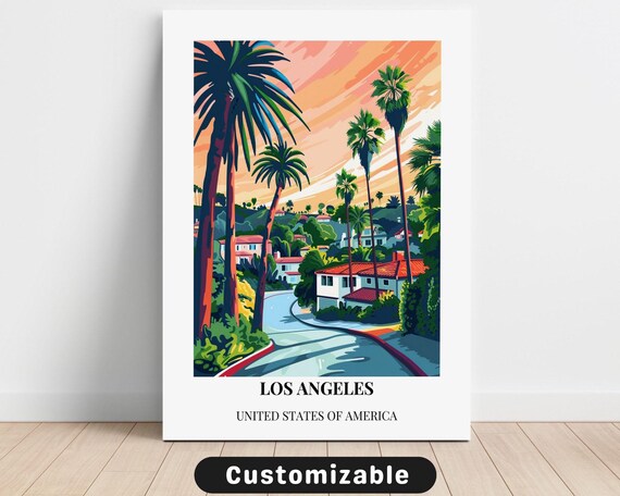 Los Angeles Palm Lined Street Sunset Minimalist Travel Poster