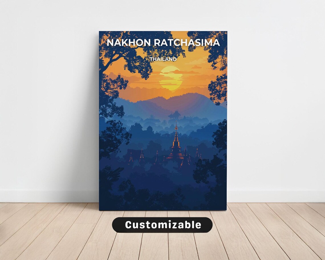 Nakhon Ratchasima Thailand Golden Sunset Temple Stupa Travel Poster