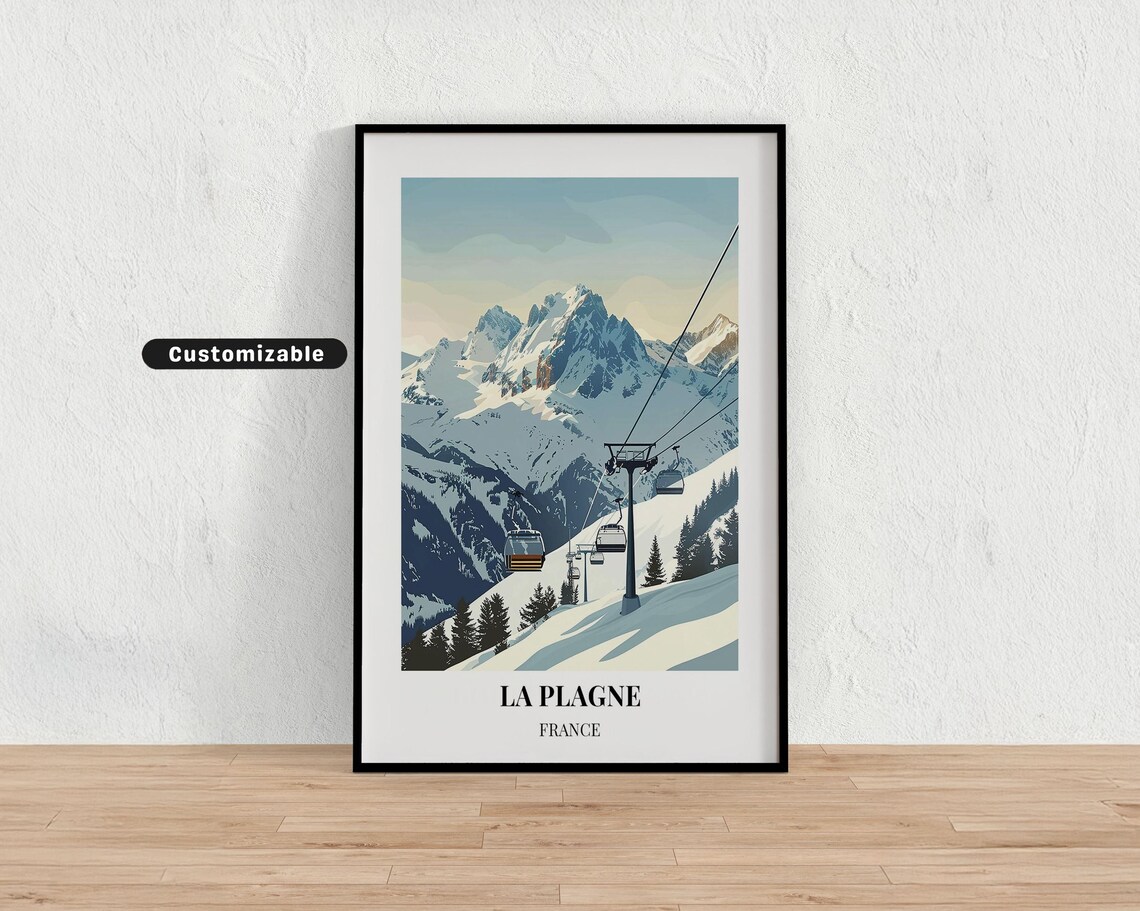 La Plagne France Alpine Ski Gondolas Snowy Peaks Winter Resort Poster