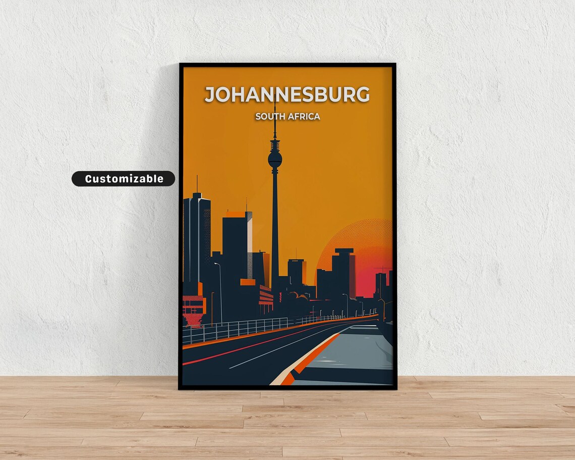 Johannesburg South Africa Skyline Sunset Silhouette Travel Poster