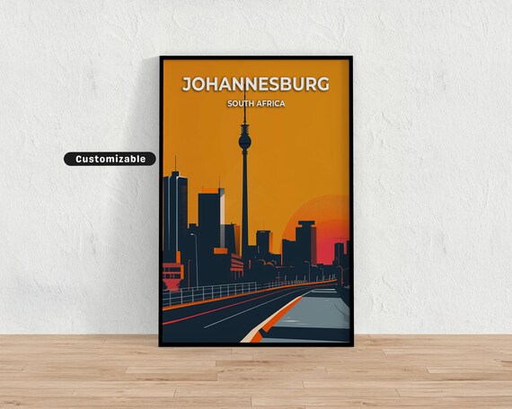 Johannesburg South Africa Skyline Sunset Silhouette Travel Poster