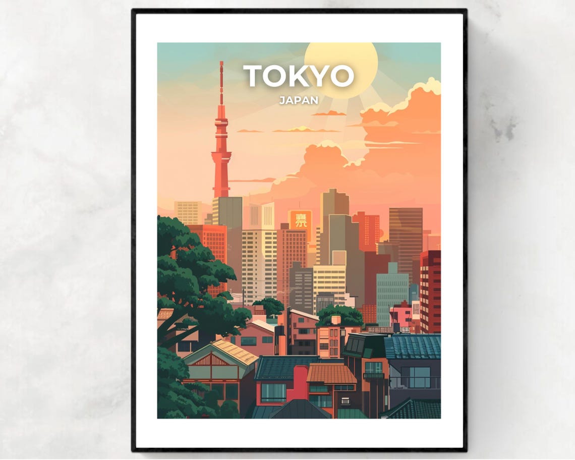 Tokyo Japan Skytree Skyline at Sunset City Travel Art Poster