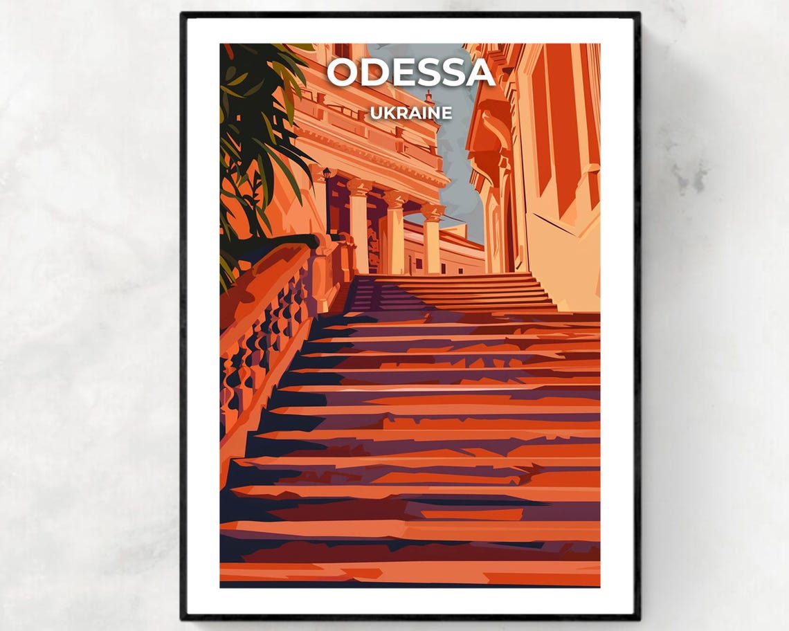 Odessa Ukraine Grand Staircase Red Sunset Historic Scene Poster