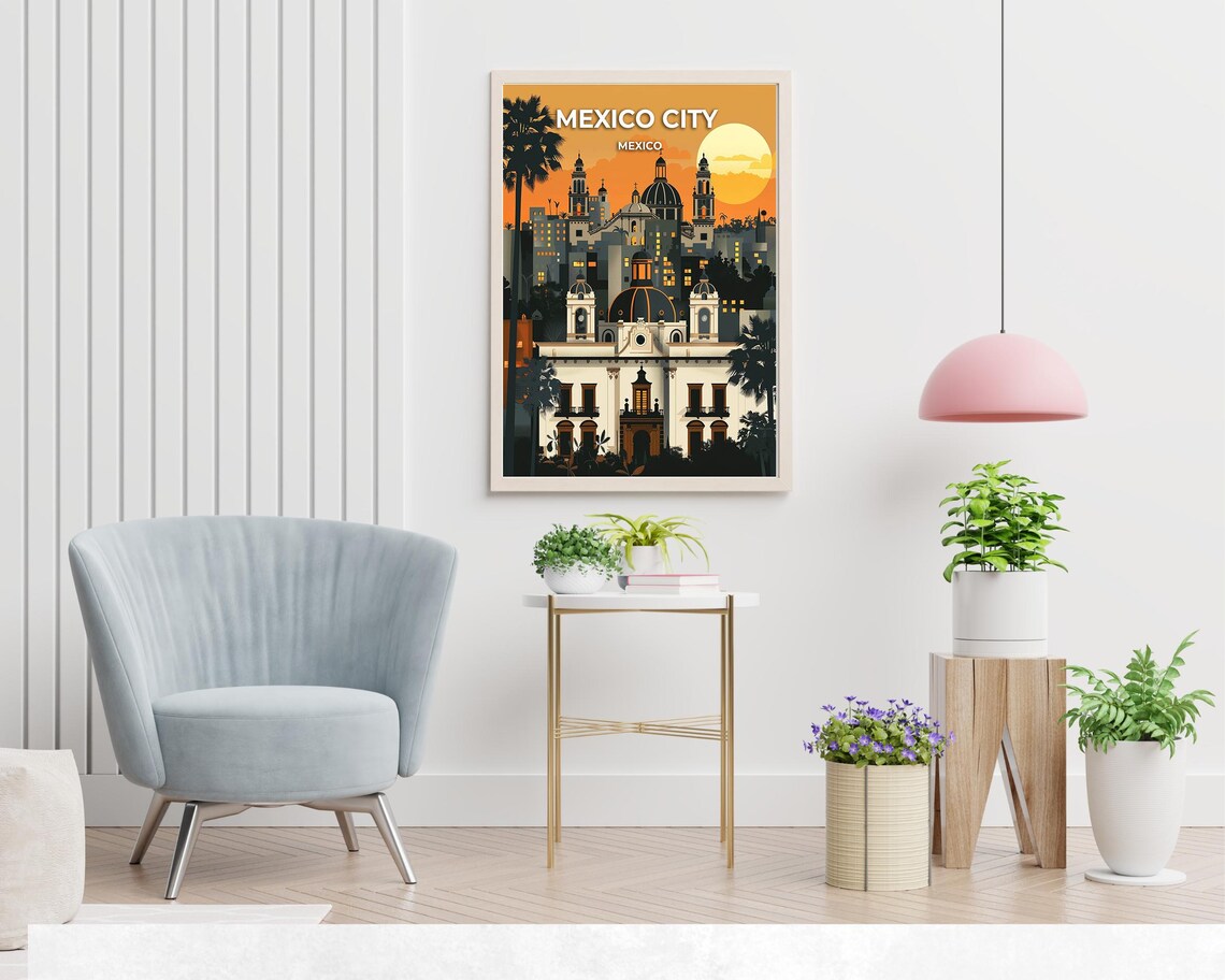 Mexico City Cathedral Sunset Silhouette Mexico Travel Poster - Image 2
