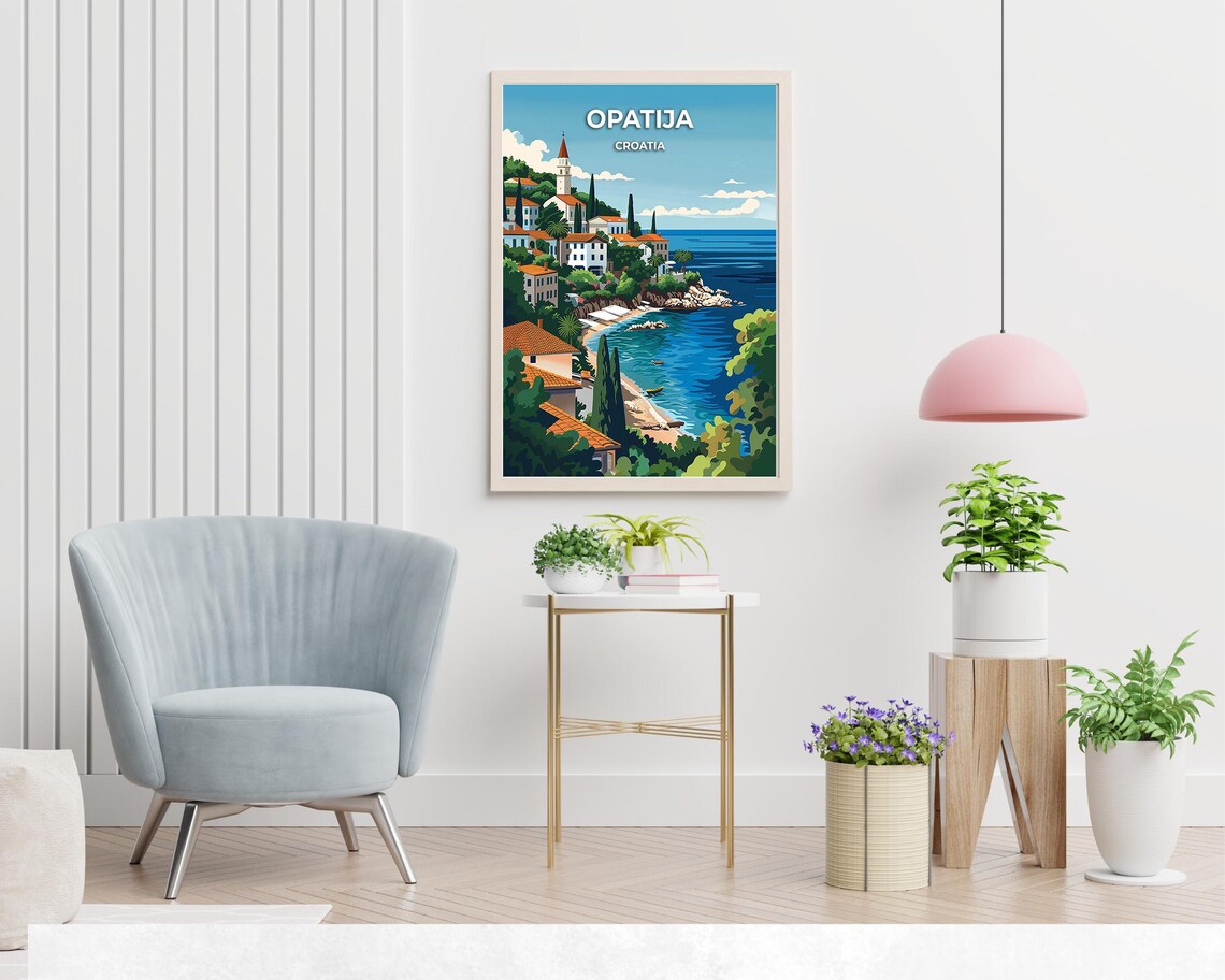 Opatija Croatia Lungomare Promenade Seaside Vintage Travel Poster - Image 2