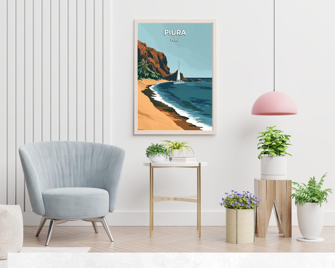 Sailboat Sailing Past Golden Cliffs On The Piura Peru Coast Poster - Image 2