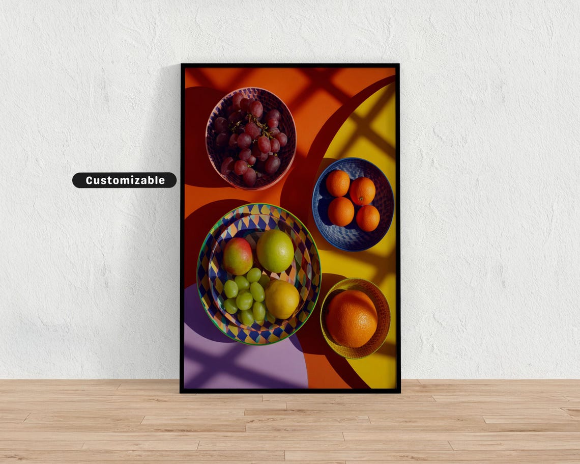 Color Block Fruit Bowls Plates Maximalist Still Life Wall Art Abstract Decor