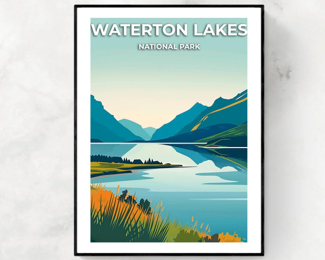 Waterton Lakes National Park Dawn Lake Mountain Reflection Poster