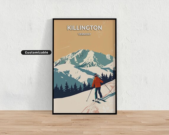 Killington Vermont Retro Ski Resort Travel Poster with Skier