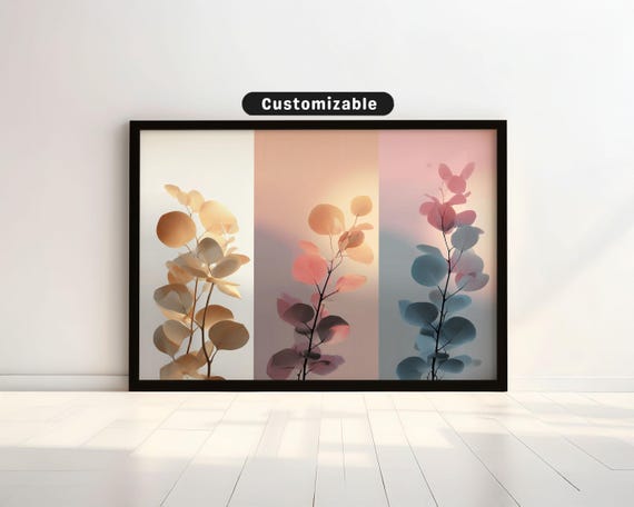 Muted Eucalyptus Trio With Artistic Gradient Tones Botanical Wall Art Neutral Minimal Print