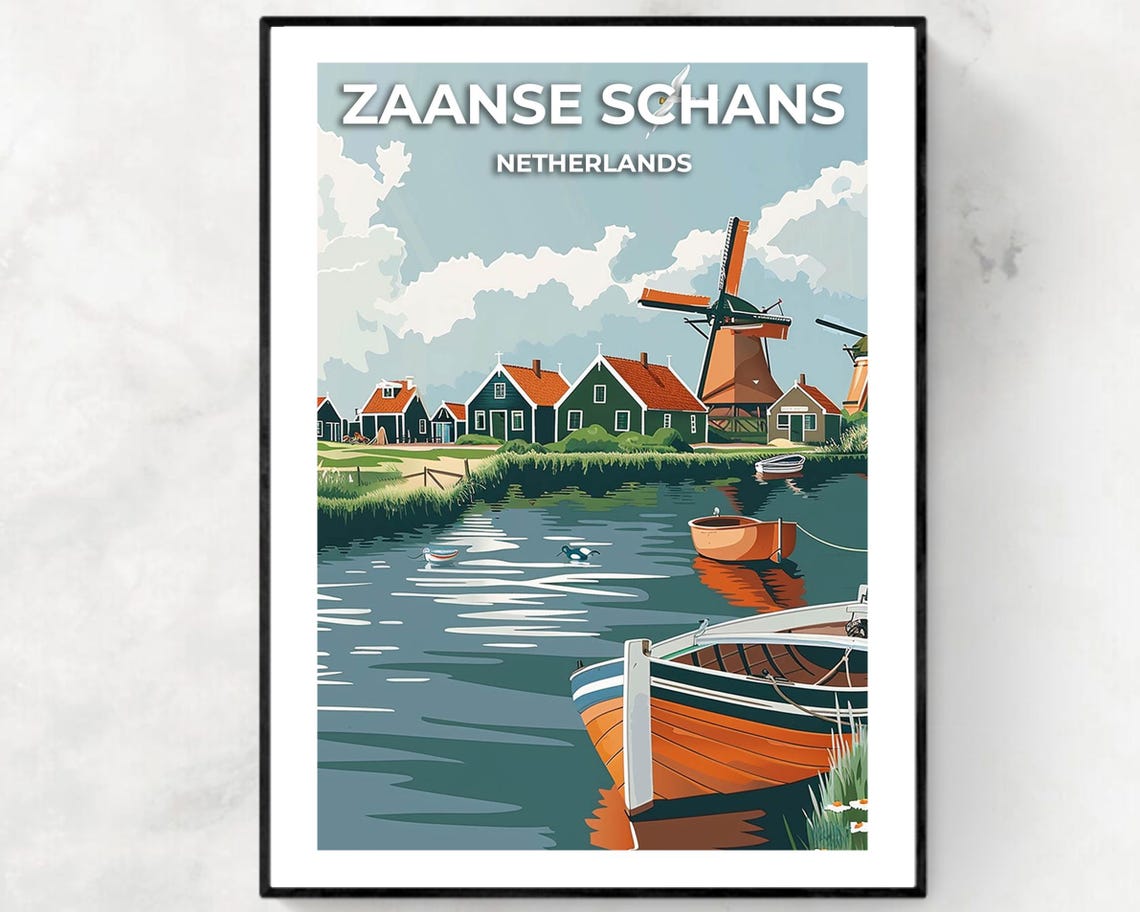 Traditional Dutch Village Travel Print Wall Art Zaanse Schans Netherlands City Print Traditional Dutch Village Travel Gift Travel Gift