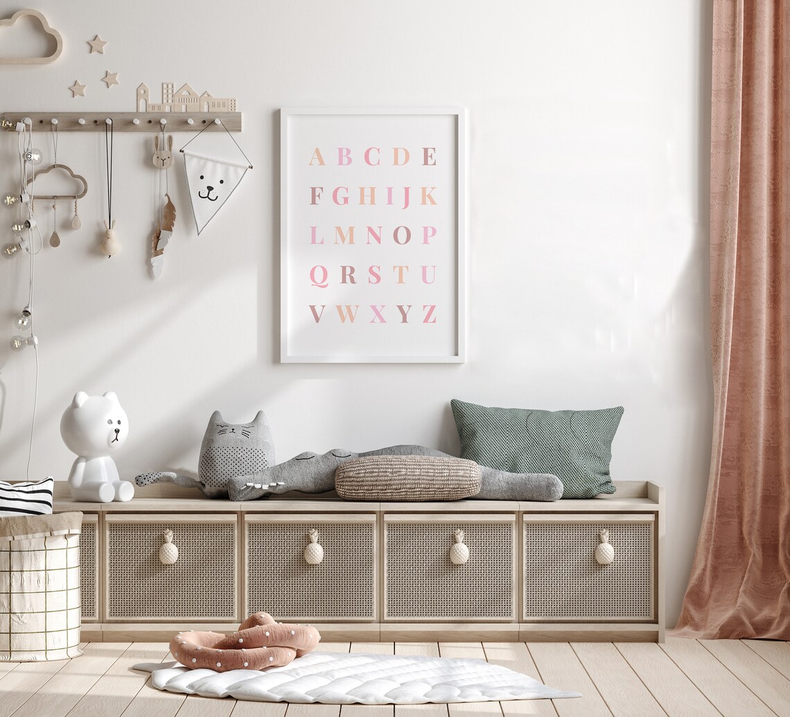 Pink Alphabet A To Z Letters Nursery Kids Room Educational Wall Poster - Image 3