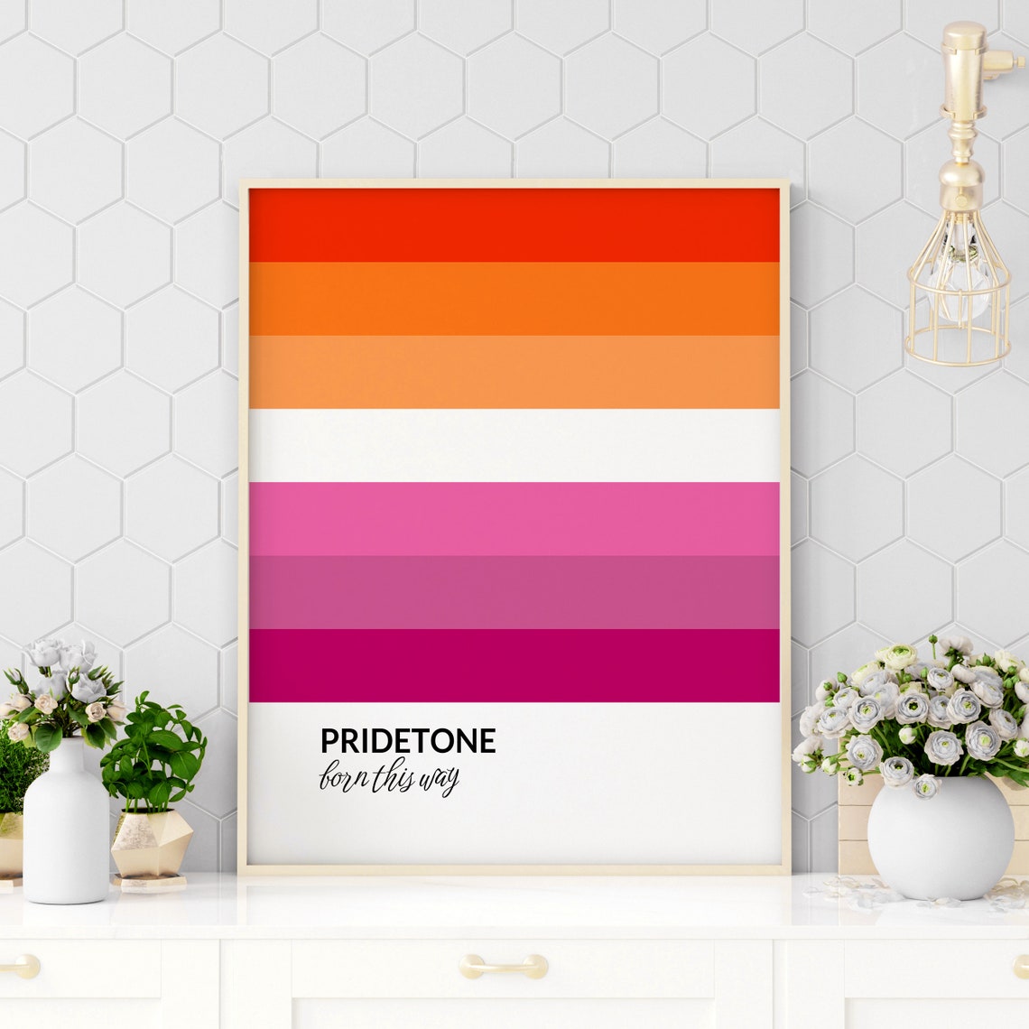 PRIDETONE Born This Way Lesbian Pride Flag Color Block Poster