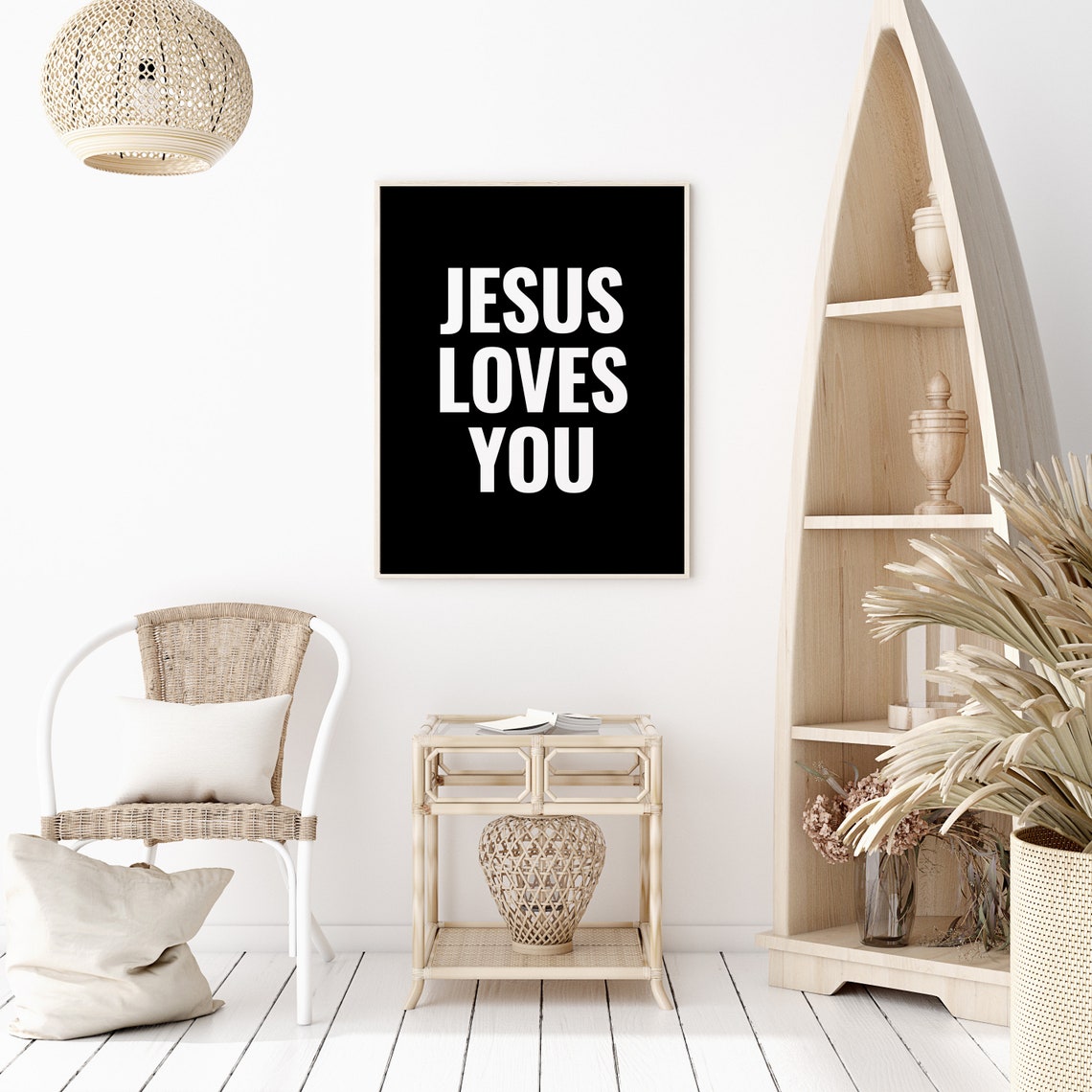 Jesus Loves You Bold White On Black Faith Quote Wall Decor Poster - Image 2