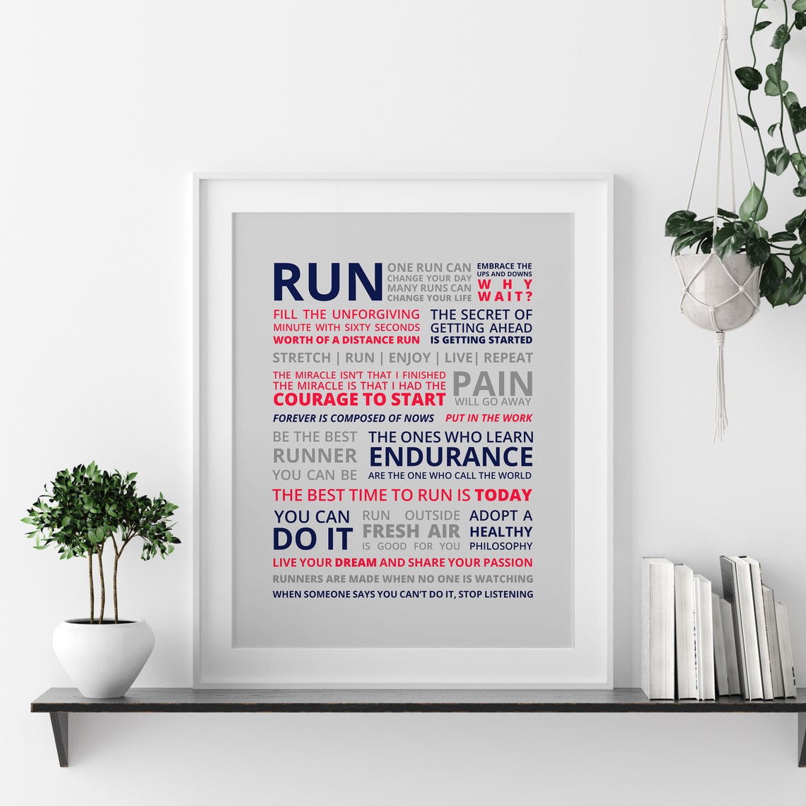 Navy Red Run Runner Manifesto Typographic Light Background Poster